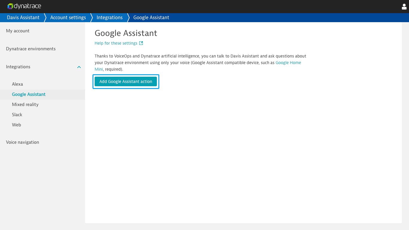 Add Davis Assistant Google Assistant action