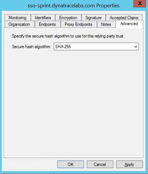 AD FS - Secure hash algorithm