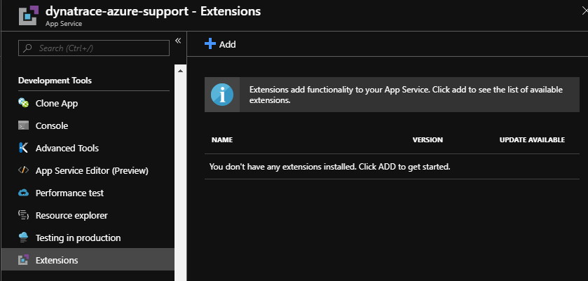 Add Azure Site-Extension 