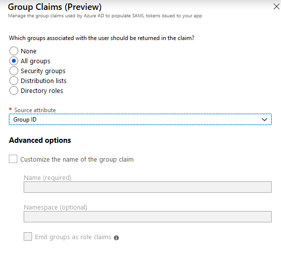 Azure: add group attribute to SAML