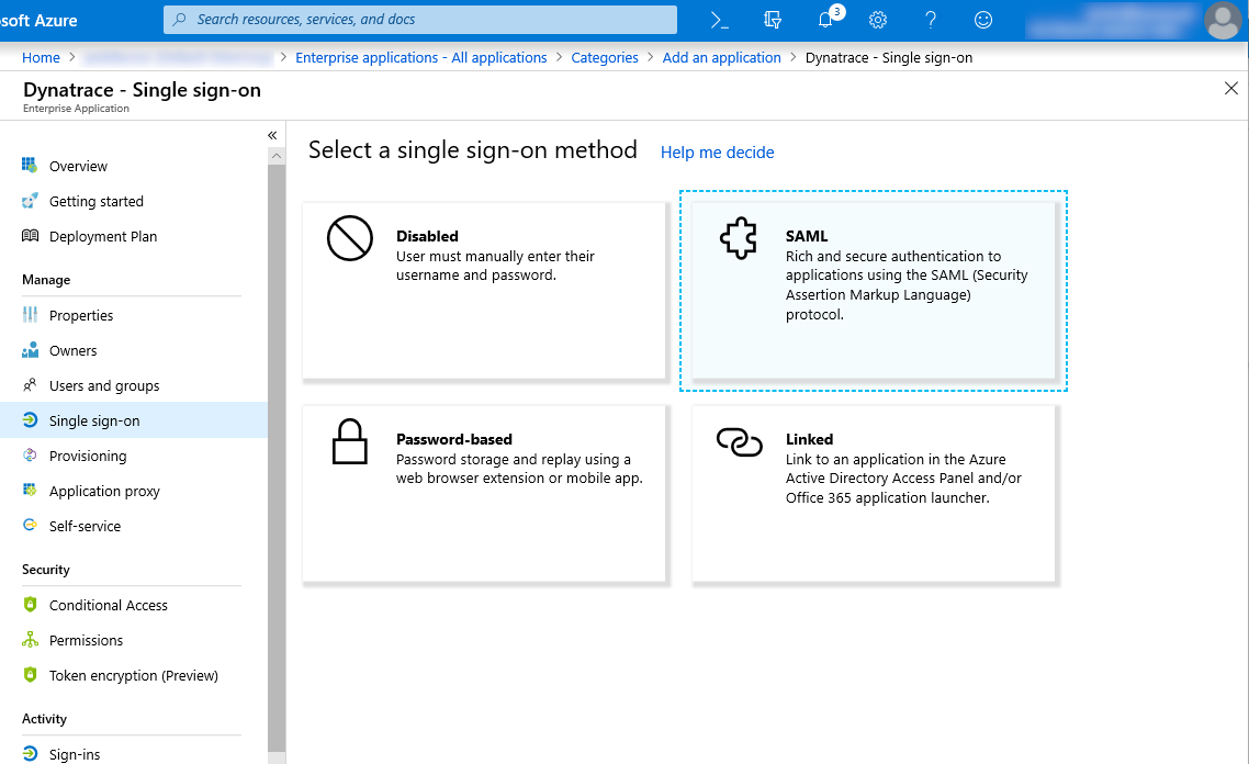 Azure: single sign-on method