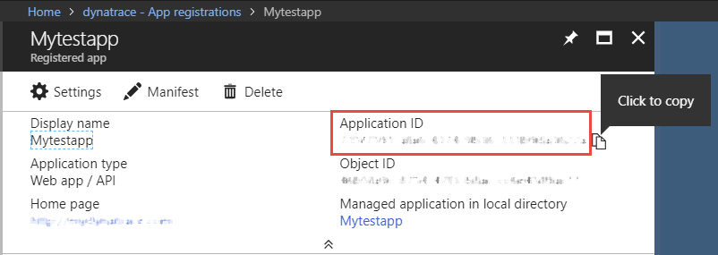 Configure Azure Monitor - create app ID