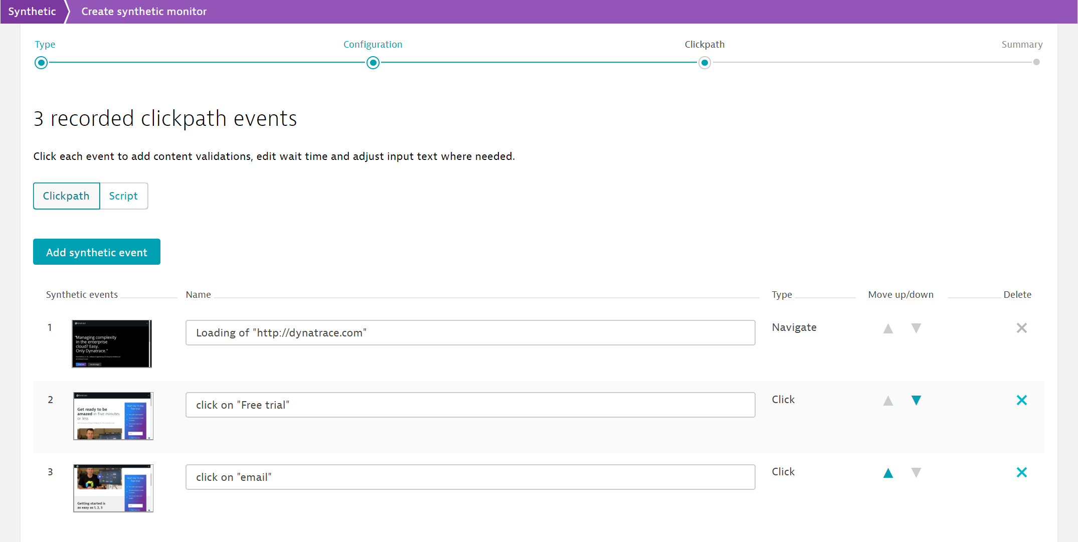 Browser clickpath events during recording workflow