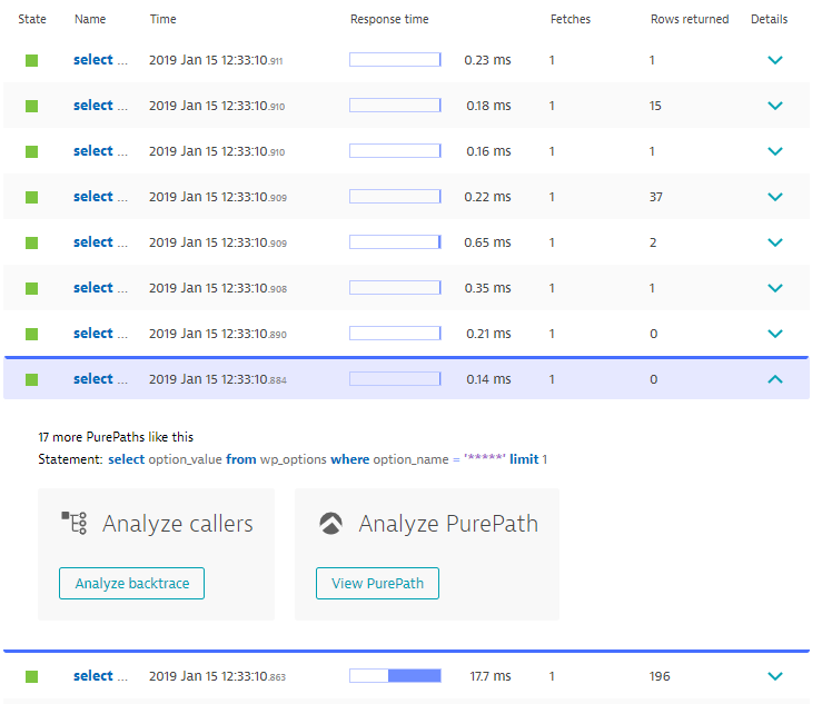 SQL execution PurePath