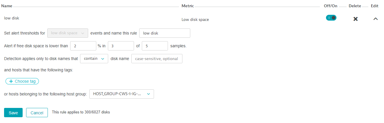 Custom disk events rule