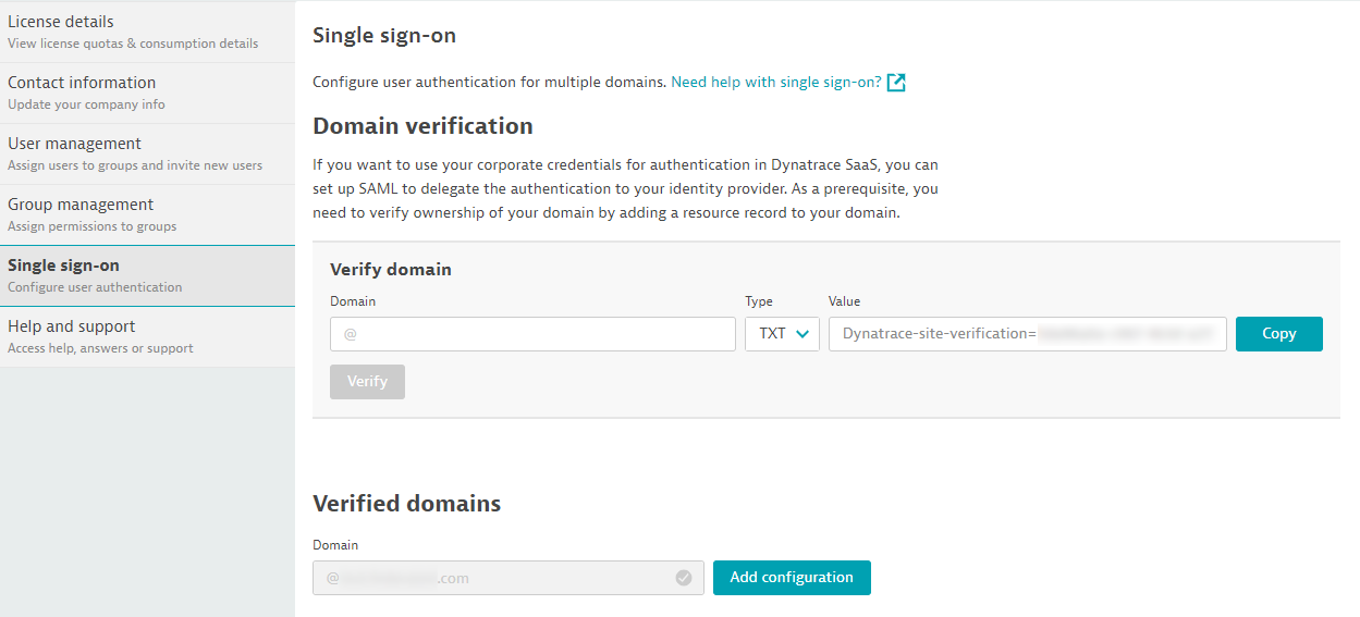 SAML: domain: verified