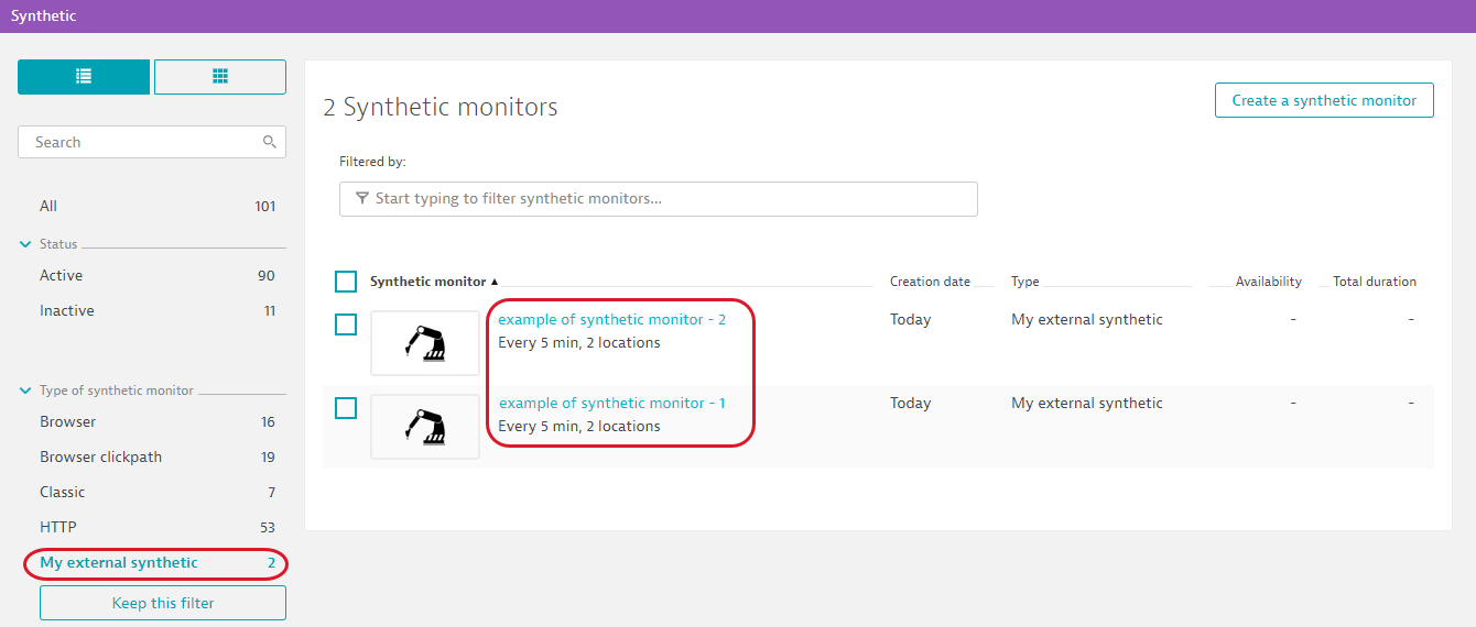 External synthetic monitors