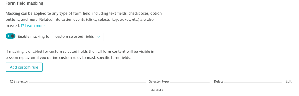 form field masking no data