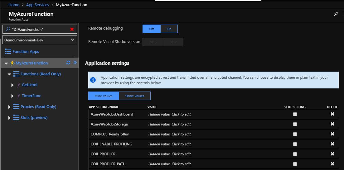 Azure Functions Configuration