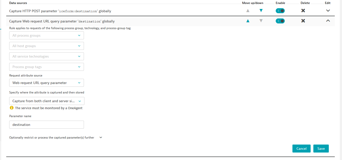 example of request attributes rule definition