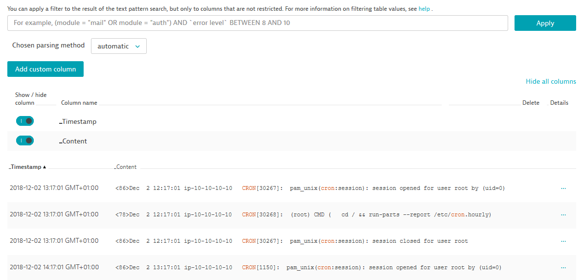 Log Monitoring adding custom column example step 2