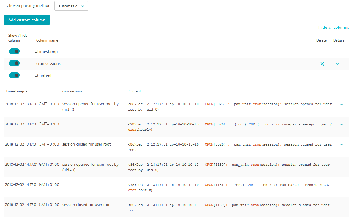 Log Monitoring adding custom column example step 4