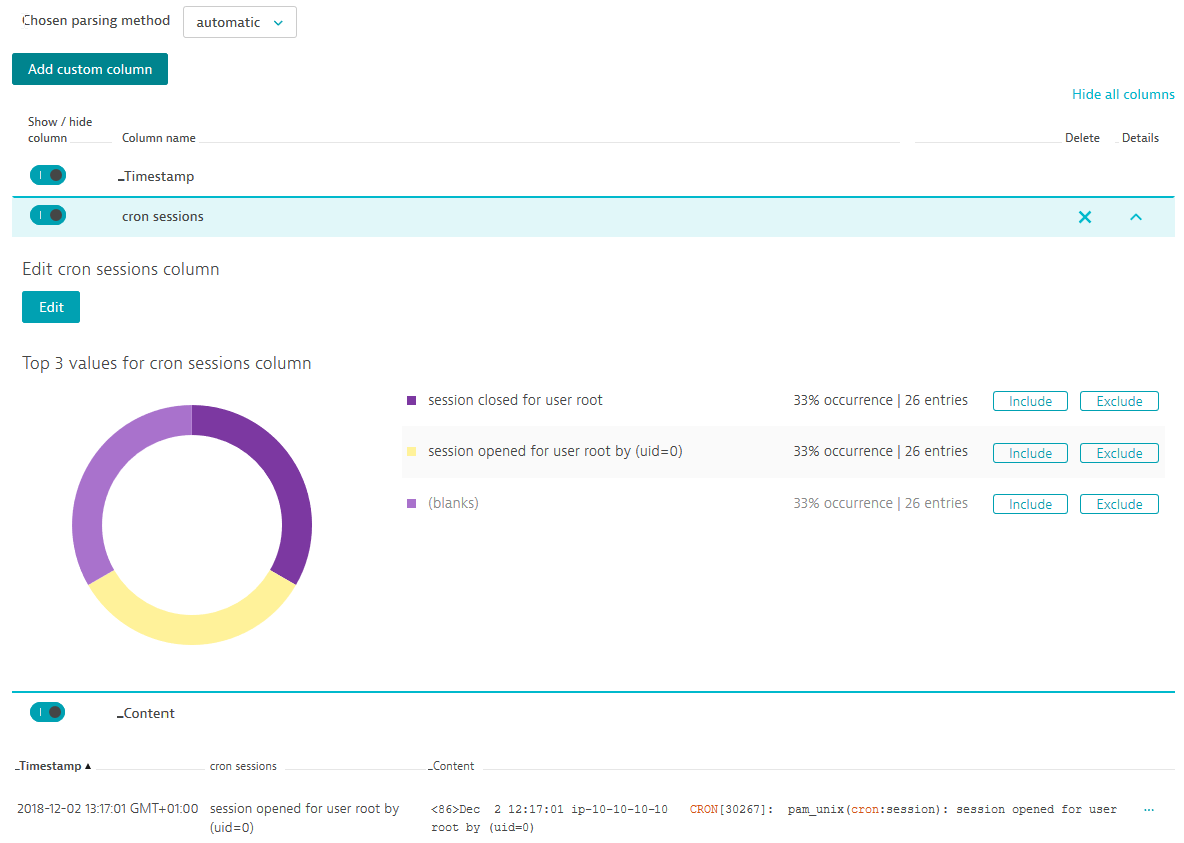 Log Monitoring adding custom column example step 5