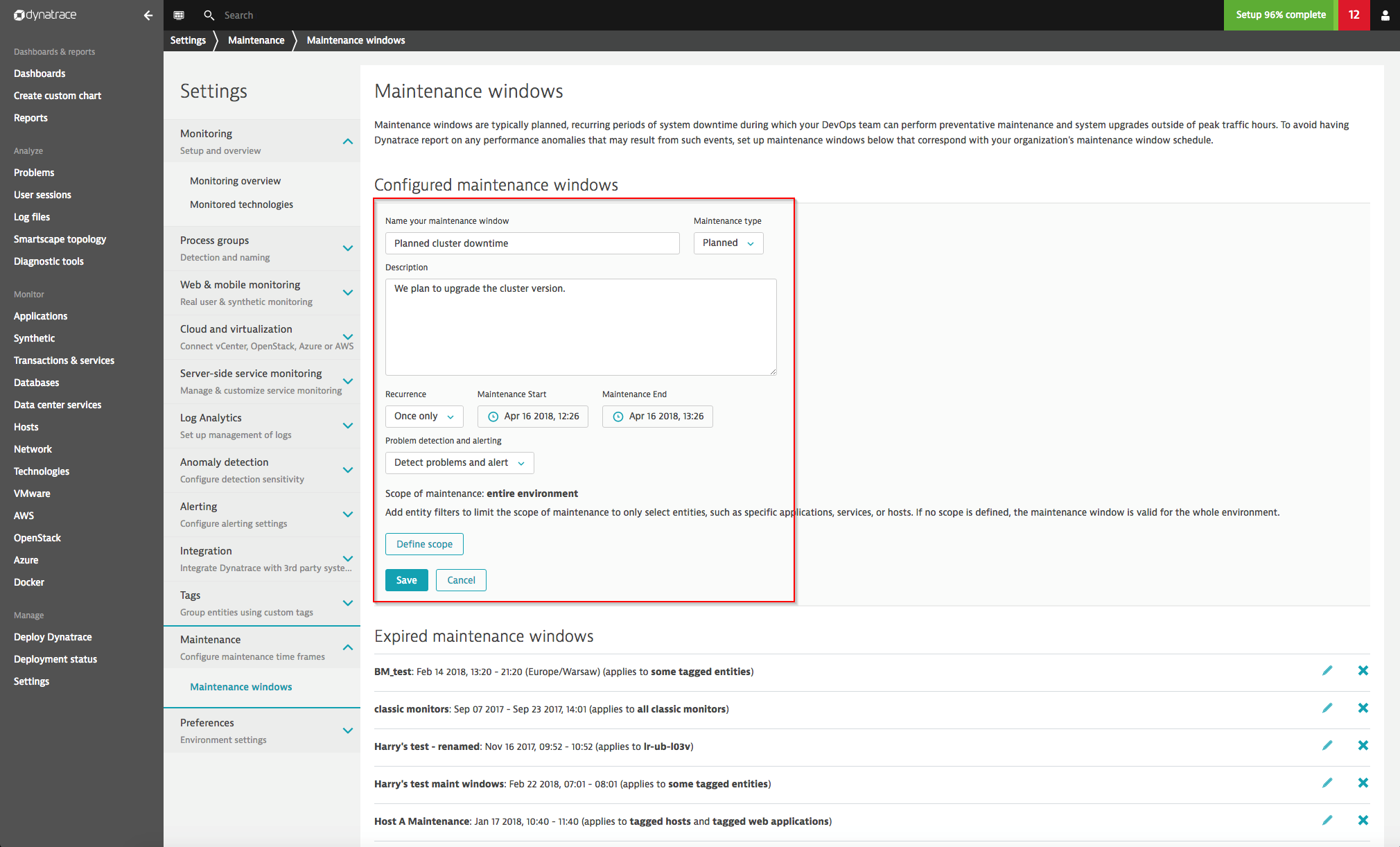 Define a maintenance window