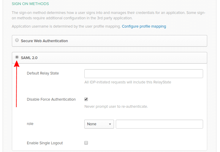 Okta - select SAML 2.0