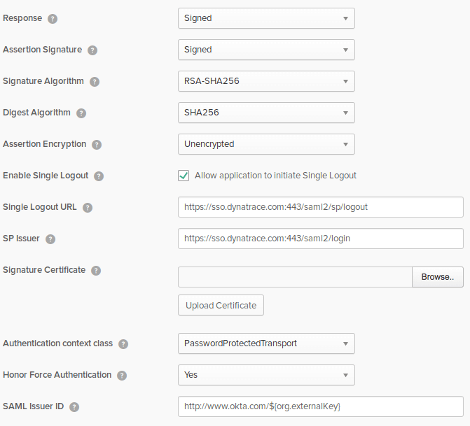 Okta: Advanced settings example