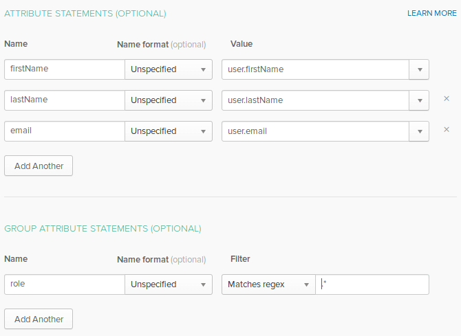 Okta: Attribute Statements and Group Attribute Statements example