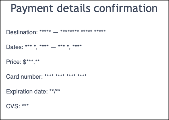 payment details with masked content