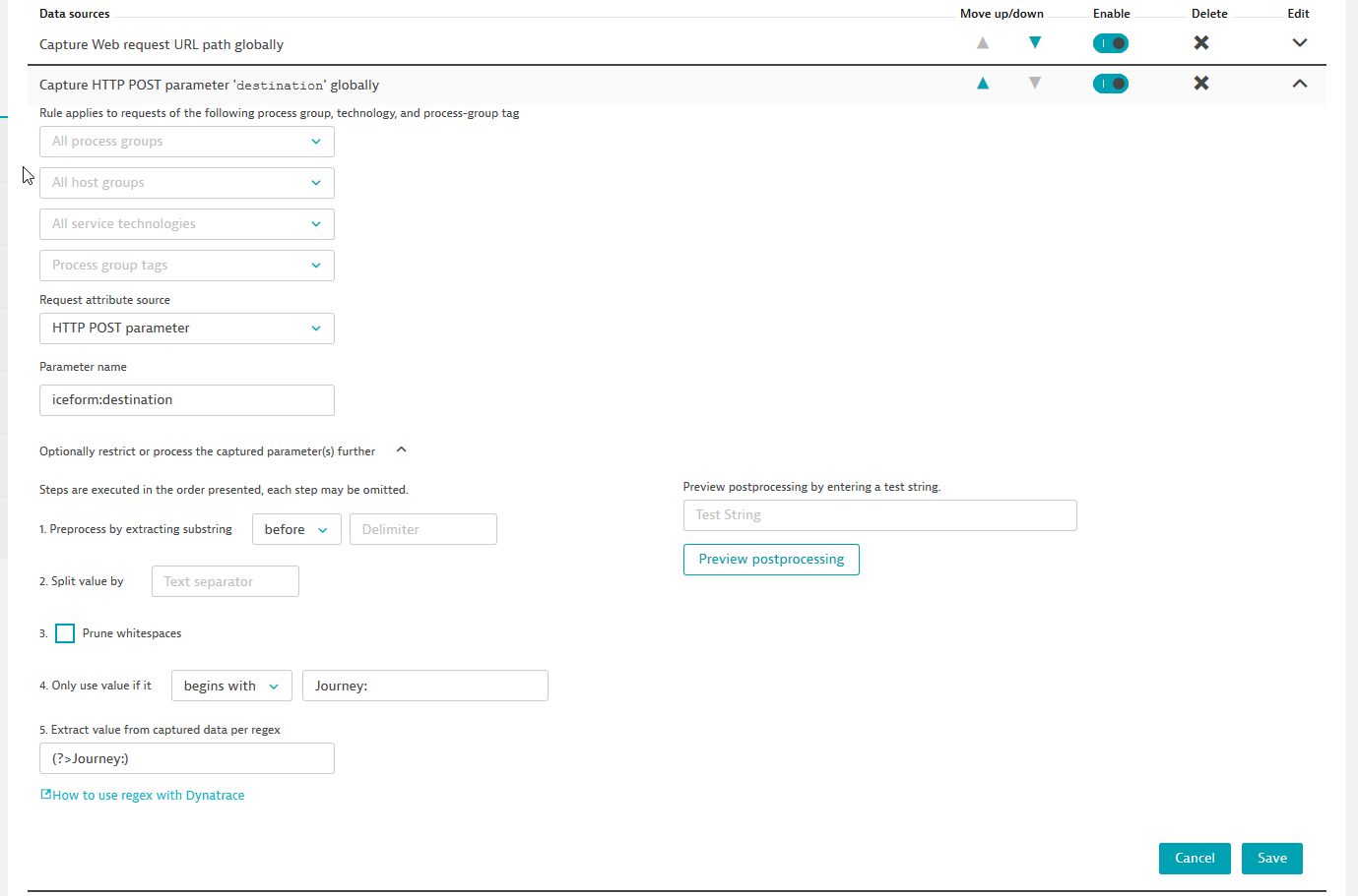 example of request attributes POST rule definition