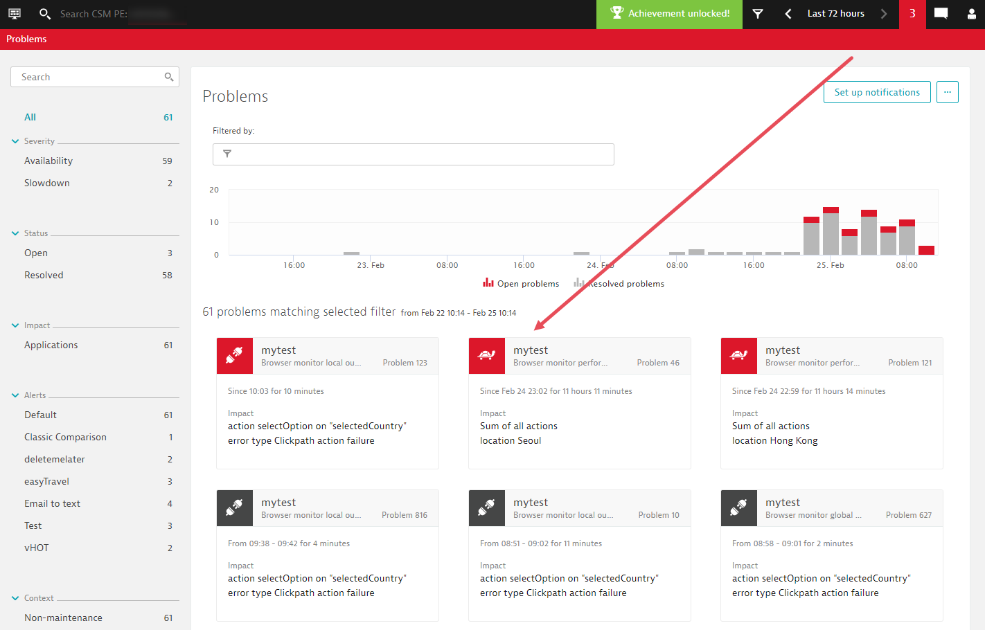 Problems dashboard