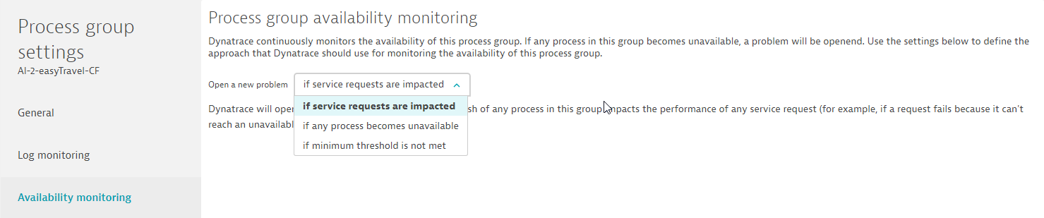 Process group availability setting