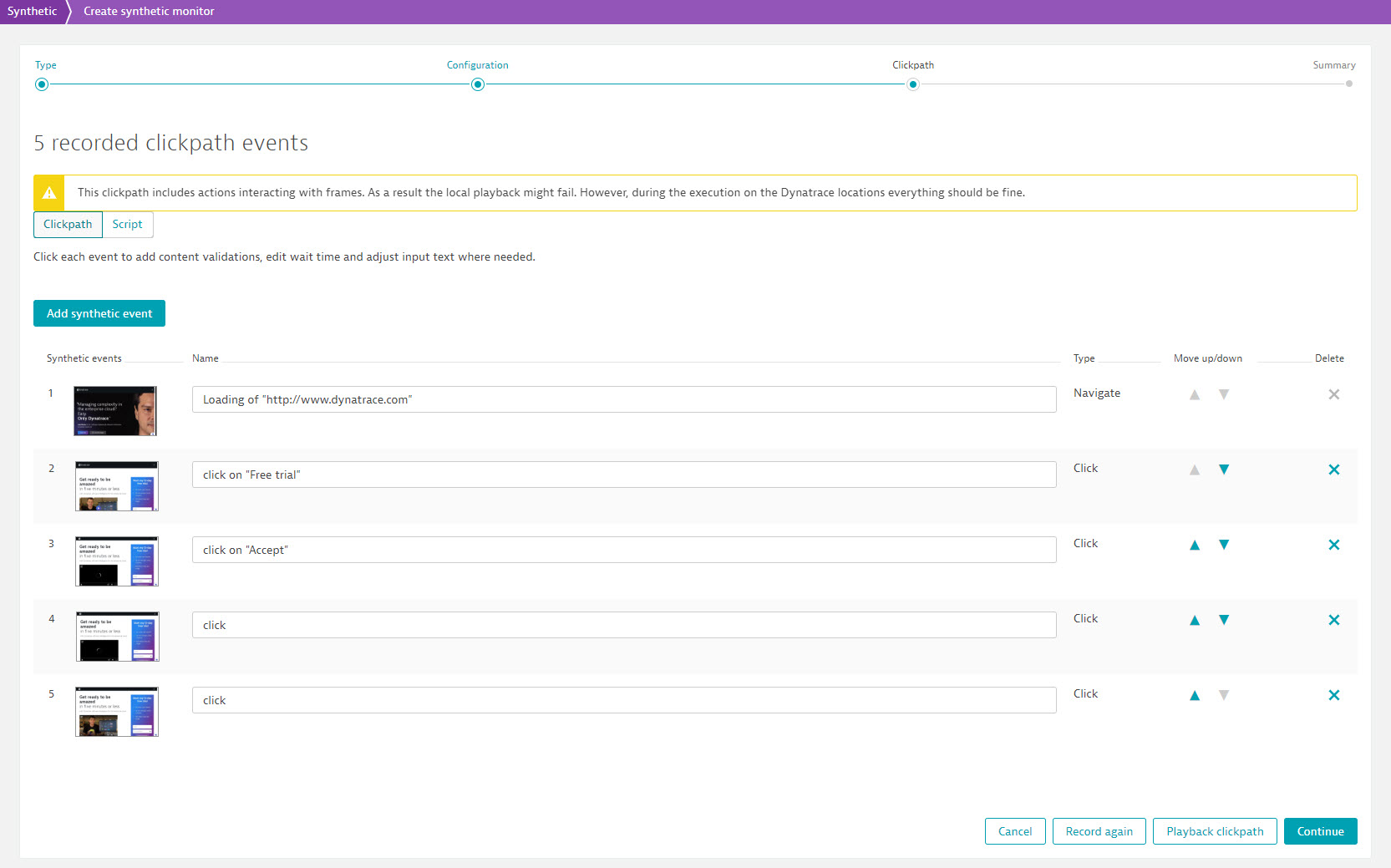 Recorded clickpath