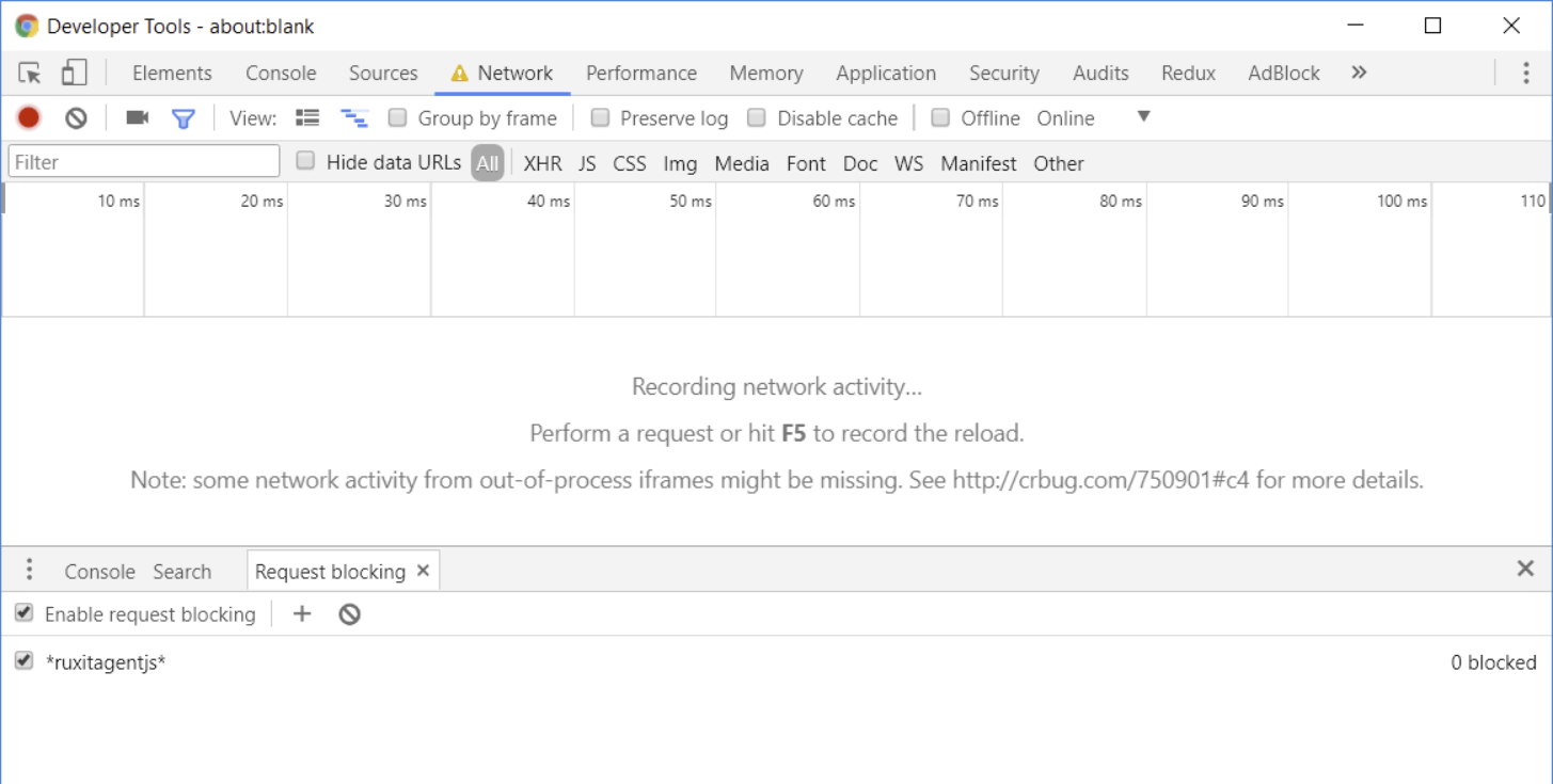 Rum troubleshooting - request blocking in Chrome to diagnose application not working