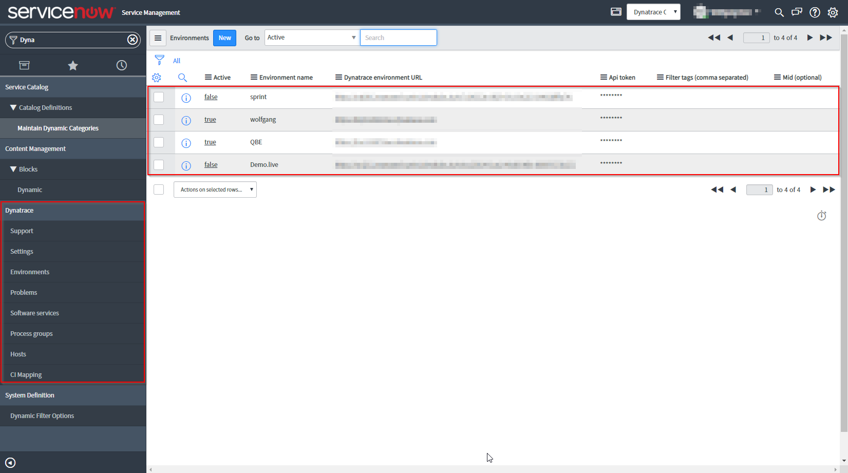 ServiceNow configuration of DESK environments