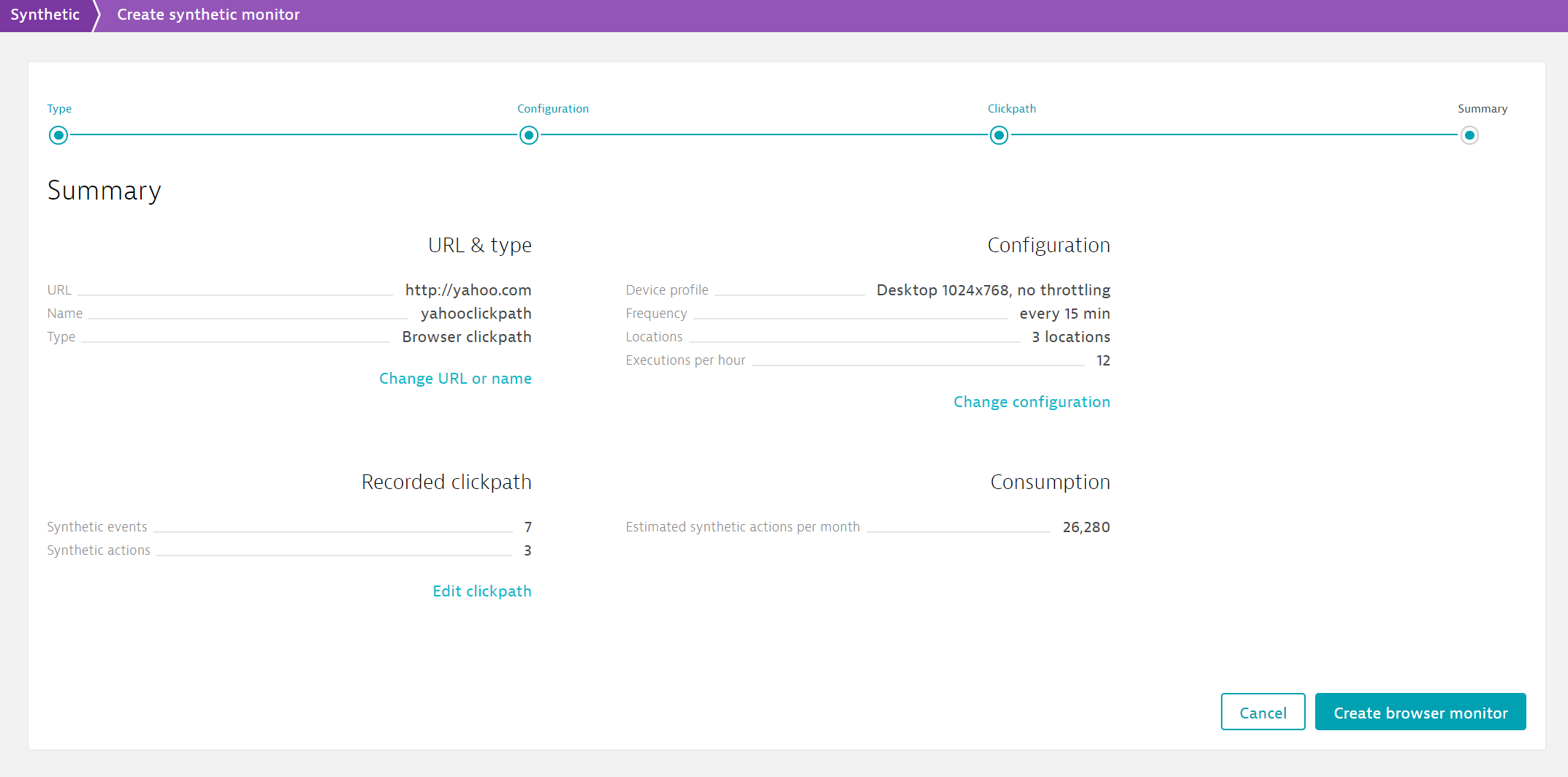 Clickpath Summary screen