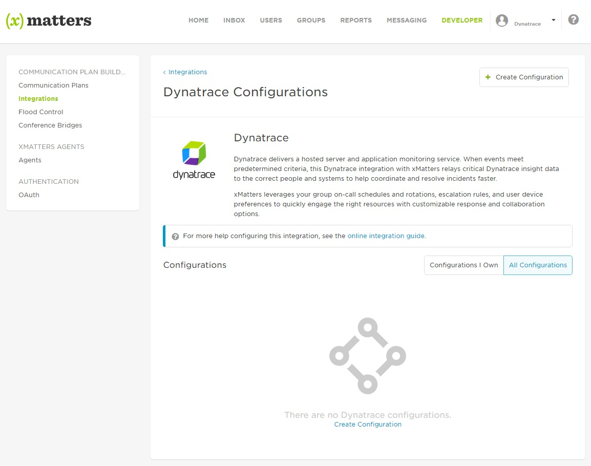 xMatters screen for DESK integration setup