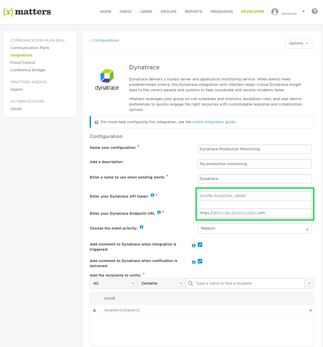 xMatters integration setup with DESK